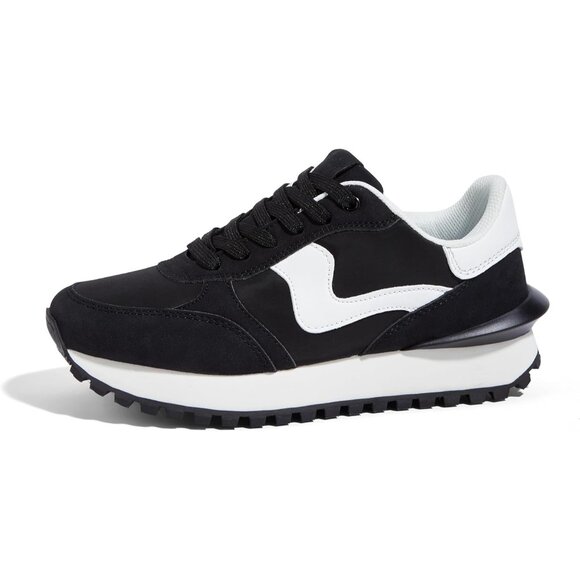 Lucky Step Women Black Tennis Retro Walking Casual Trainer Stylish Durable Shoes - Picture 1 of 9